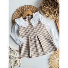 Kazayağı Desenli Rahat 2 Li Şık Kız Çocuklar Için Elbise