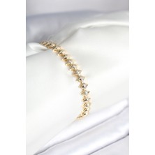 Pirinç Gold Renk Zirkon Taşlı Baklava Model Kadın Bileklik - Lisinya