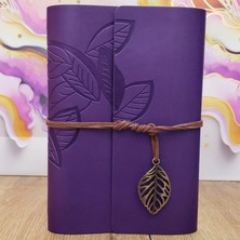 MiraLive Yaprak Desenli Çizgisiz Deri Defter Mor