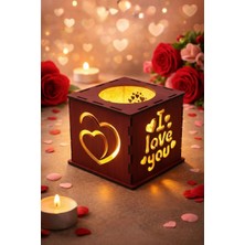 Runc Design Kişiye Özel Mesajlı Kırmızı Ahşap Mumluk - Sevgililer Günü Hediyesi