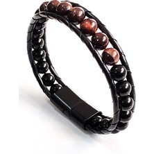 Moncuk Design Kahverengi Siyah Erkek Doğal Taşlı Bileklik - Sevgiliye Hediye