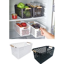 Pazarika 2'li Ahşap Saplı Düzenleyici Sepet Gri