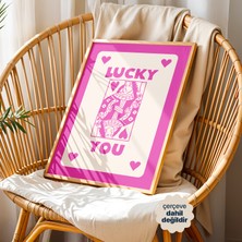 Persona Istanbul"lucky You" - Retro Pembe Kupa Kızı ve Şans Posteri (Çerçevesiz)