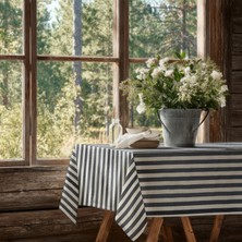 Meine Home Antrasit Çizgili Keten Masa Örtüsü Dertsiz Kumaş