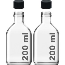 Braventa Collection Afracam 200 ml Yassı Şeffaf Cold Brew Şişesi Plastik Siyah Kapaklı 200 cc Soğuk Kahve Cam Şişe 2 Ade