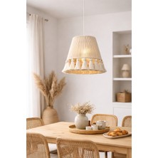 Yutedekor El Yapımı Bohem Makrome Avize – Ekru | Arne Retro 30 cm