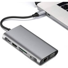 11 In 1 To USB Hub Port Uyumlu Adaptör Hdmı 4x USB Lan VGA Sd Card Çevirici Çoklayıcı
