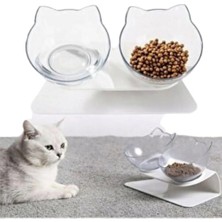 Braventa Collection Tineke Standlı Kedi Kafalı Mama Kabı Şeffaf 2 Li