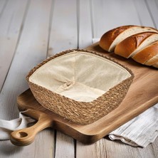 Braventa Collection Deconox El Yapımı Hasır Içi Bezli Kare Ekmeklik ve Dekoratif Kare Hasır Sepet, Hasır Içi Bezli Ekmek