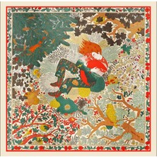 Dokuz99 Ipek Saten Desenli Fular 70X70