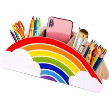 Braventa Collection Ahşap Gökkuşağı Çocuklar Için Masaüstü Kalemlik Kalem Organizer Gökkuşağı Ahşap