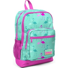 Braventa Collection Coral High Ilkokul Sırt Çantası - Kız Çocuk Pembe Yeşil Flamingolar - Dört Bölmeli