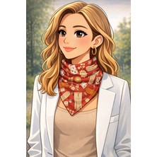 Dokuz99 Ipek Saten Desenli Fular 70X70