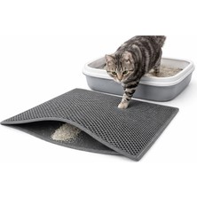 Petesia Elekli Kedi Tuvalet Önü Paspası – Kum Toplayıcı Çift Katlı Kedi Paspası, 60 x 45 cm Gri