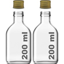 Braventa Collection Afracam 200 ml Yassı Şeffaf Cold Brew Şişesi Metal Gold Kapaklı 200 cc Soğuk Kahve Cam Şişe 2 Adet (