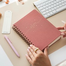 Braventa Collection Paperora A5 Spiralli Sert Kapak Keten Kareli Tarihsiz Not Defteri Pembe