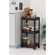 Braventa Collection 3 Katlı Tekerlekli Raf Ünitesi - Banyo & Mutfak Organizer - Çok Amaçlı Servis Sehpası - Dar Alanlar