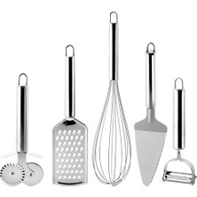 Braventa Collection Deconox Paslanmaz Çelik 5’li Mutfak Seti, Paslanmaz Çelik Rende, Çırpıcı, Soyucu, Servis ve Hamur Ke