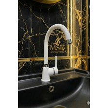 Beyaz Altın Lüks Lavabo Bataryası Delta Beyaz Gold Lavabo Musluk