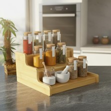 Braventa Collection Deconox 3 Katlı Doğal Bambu Baharatlık Rafı | Çok Amaçlı Mutfak ve Banyo Düzenleyici | Merdiven Tipi