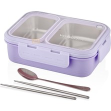 Braventa Collection Vagonlife Bento 700ML Lunchbox Tek Katlı 2 Bölmeli Çelik Sefer Tası Yemek Kutusu (Mor)