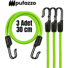 Pufazzo Paslanmaz Çelik Çift Kancalı Bagaj Lastiği - Dayanıklı Motorsiklet Bisiklet Sabitleme Lastiği - (30 cm 3 Adet Yeşil)