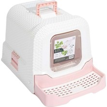 Braventa Collection M-Pets Eco Rattan Kapalı Kedi Tuvaleti White/pink
