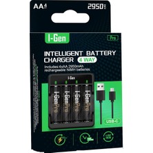 Braventa Collection I-Gen G429 4'lü Pil Şarj Aleti + 4 Adet Aa Pro 2950 Mah Şarjlı Kalem Pilli Set