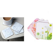 Braventa Collection Homi Ahşap Bardak Altlığı 4 Adet Çiçek Desen 9X9CM