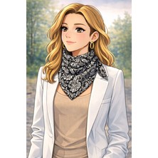 Dokuz99 Ipek Saten Desenli Fular 70X70