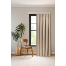 Braventa Collection Safir Bej Ekstrafor Büzgülü Kadife Dokulu Yüksek Kaliteli Tek Kanat Fon Perde 150 x 260