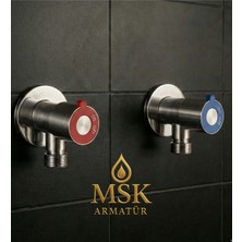 2 Adet Inox Paslanmaz Çelik Aç Kapa Ara Musluk + 2 Adet Flex Bağlantı Hortumu