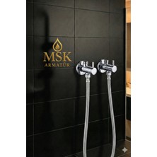 Krom Lüx Cubuk Taharet Musluğu 70 cm Flex Set