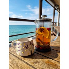 El Yapımı Seramik Kupa Bardak – Mor Lavanta Desenli Kahve & Çay Kupası 190 ml