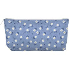 Braventa Collection Riyaz Kanvas Bez Kalemlik, Kalem Kutusu, Cüzdan, Körüklü, Iç Astarlı, 21X10X6CM (Papatyalar Mavi Zem