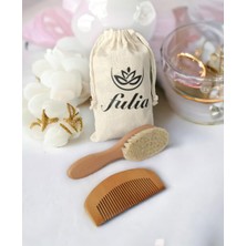 Braventa Collection Fulia Elegance Doğal Keçi Kılı Bebek Saç Fırçası ve Doğal Ahşap Tarak 2'li Set - Midi Boy