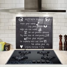 Braventa Collection Decorıta Ingilizce Mutfak Kuralları - Kara Tahta Görünümlü | Cam Ocak Arkası Koruyucu | (52CM x 60CM