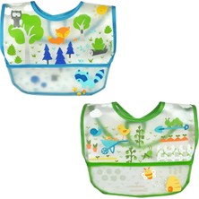 Braventa Collection Yorni Iplay Bebek Mama Önlüğü, 6-18 Ay, 2'li Set, Su Geçirmez Eva Kumaş, Cepli ve Cırtlı, Mavi ve Ye