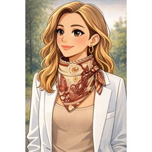 Dokuz99 Ipek Saten Desenli Fular 70X70