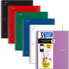 Braventa Collection Spiral Notebooks Çalışma Uygulaması, 6'lı Paket, 3 Konu, Kolej Çizgili Kağıt, 11" x 8-1/2", 150 Sayf