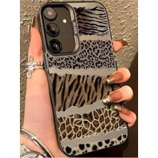 Braventa Collection A54 ile Uyumlu Kılıf Leopar Desenli Kahverengi Çizgili Metalik Hassas Tuş Butonlu Kamera Kenarları Y