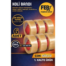 Febros 6 Adet 45X100MT Koli Bandı Taşınma Taşınma Kolisi Poşeti Kapama Bandı Ambalaj Streç Bant