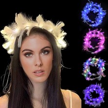 Kuzgun Ticaret LED Işıklı Rengarenk Yanan 3 Fonksiyonlu Otrişli Parti Tacı Beyaz Renk 12X12 cm - Lisinya