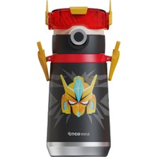 Braventa Collection Cocosmile 500ML Robot Temalı Pipetli Askılı Çelik Termos Çocuk Matarası (Siyah)
