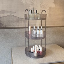 Braventa Collection 3 Katlı Makyaj Organizeri Kozmetik Aksesuar Düzenleyici Kozmetik Vitrini Yuvarlak (Duman Gri)