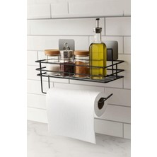 Braventa Collection Yapışkanlı Raflı Kağıt Rulo Havluluk Peçetelik Solo Kağıtlık Banyo Mutfak Düzenleyici Raf Siyah Shr