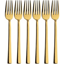 Zuzu Made 6 Adet Lüks Parlak Gold Tatlı Çatal Seti 18/10 304 Paslanmaz Çelik