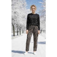 Havva Home Erkek Kadın (Unisex) Leopar Desenli Kareli Polar Pantolon Çift Kombini ve Hediye Için Uygun (Tek Alt)