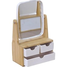 Braventa Collection Bambu Ayarlanabilir Makyaj Aynası Masa Aynası Çekmeceli, Makyaj Organizeri