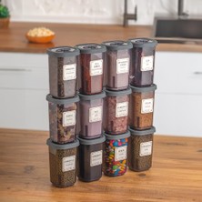 Braventa Collection Porsima 1059 12'li Döner Kapaklı Etiketli Baharatlık Seti - Füme Kilitlenebilir Kapaklı 350 cc